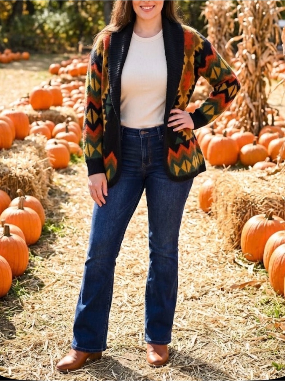 Vintage Rafaella Southwestern Geometric Knit Cardigan Sweater